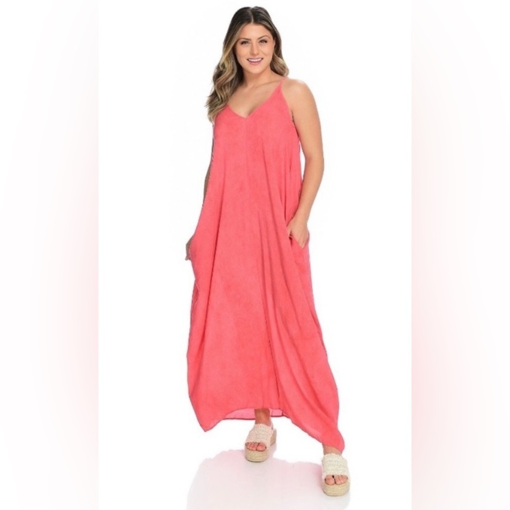 NWT ELAN V Back Coral Lightweight Semi Sheer Maxi Dress Size Small